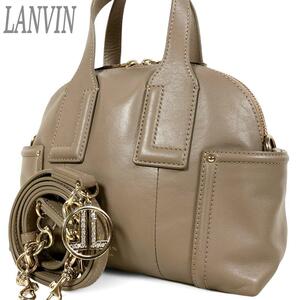 LANVIN ランバン ハンドバッグ 2way グレージュ ショルダーバッグ クロスボディ 肩掛け 斜め掛け レディース ゴールドチェーン