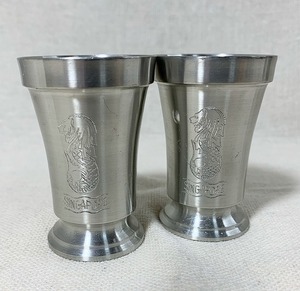 錫製品 GARDEN CITY PEWTER ピューター ショットグラスペア 2客 シンガポール マーライオン