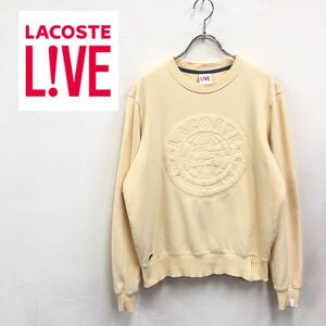 1N2397-K-N◆LACOSTE L!VE ラコステライブ 長袖トレーナー◆sizeS ライトイエロー 裏起毛 カジュアル ワッフル ブランドロゴ レディース