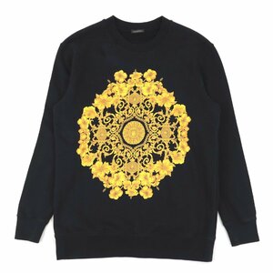 美品 ヴェルサーチ メデューサ ロゴ スウェットシャツ レディース 黒 黄色 38 トレーナー VERSACE