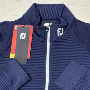 新品★フットジョイ FootJoy 裏フリース 保温 フルジップ セーター ジャケット/ネイビー×ホワイト/サイズM