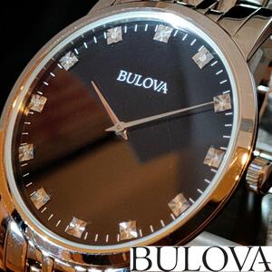 【BULOVA】ブローバ/ダイヤモンド/展示品特価/メンズ腕時計/お洒落/シルバー.ブラック.黒色/激レア/プレゼントに/クリスマス/男性用/高級