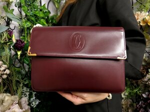 ●超美品●Cartier カルティエ●マスト●カーフ レザー 本革●セカンド クラッチ バッグ●ボルドー●G金具●ヴィンテージ●かばん●Js49866