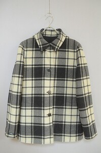 A2664/美品 秋冬 厚手 RALPH LAUREN 黒タグ ラルフローレン チェック リバーシブル ショート丈 ハーフ メルトンコート 7白黒/レディース