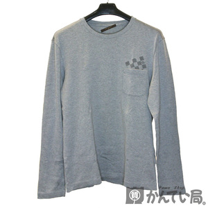 21231 LOUIS VUITTON【ルイ・ヴィトン】ロングTシャツ 長袖 ダミエポケット グレー コットン サイズ：XL メンズ【中古】USED-AB