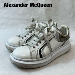 D0077★8 Alexander McQueen アレキサンダーマックイーン メンズ レザー 厚底 ダッド スニーカー シューズ 白 銀 ロゴ 40D