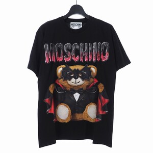 未使用品 モスキーノ MOSCHINO 20SS バッド テディベア プリント Tシャツ カットソー 半袖 オーバーサイズ XS ブラック 黒 A0711