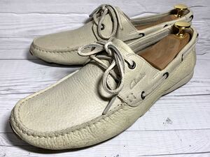 【即決】Clarks メンズ 26cm UK7.5 クラークス デッキシューズ アイボリー スリッポン ドライビングシューズ 革靴 クリーム くつ