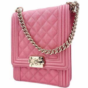 【中古】CHANEL シャネル AS0130 ボーイシャネル チェーンショルダーバッグ キャビアスキン ピンク 縦型 26番台 24008880 MK