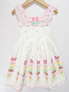 【送料込】[キッズ/子供] ShirleyTemple シャーリーテンプル ワンピース 110cm エクリュ×桃色×緑×黄色など 綿コットン リボン /n473732