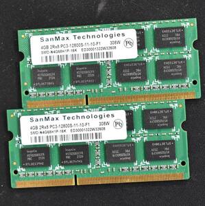 4GB 2枚組 (合計 8GB) PC3-12800S DDR3-1600 S.O.DIMM 204pin 2Rx8 [1.5V] [SanMAX 4G 8G] Macbook Pro iMac (DDR3) (管:SB0136