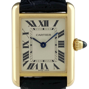 カルティエ CARTIER タンク ルイ SM W1529856 腕時計 YG レザー クォーツ アイボリー レディース 【中古】