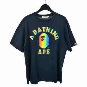 アベイシングエイプ A BATHING APE Rainbow College Tee レインボー カレッジ Tシャツ カットソー 半袖 アーチロゴ M ネイビー メンズ