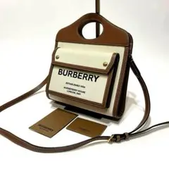 BURBERRY 2way ミニポケットバッグ　ツートン　キャンバスxレザー