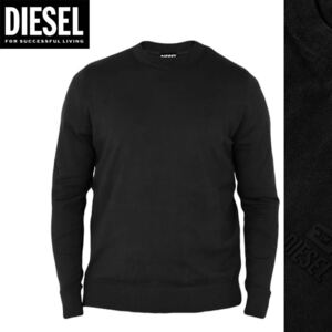 新品 未使用 タグ付き ★定価17,600円 DIESEL ディーゼル メンズ M ロゴ ワンポイント クルーネック コットン ニット セーター ブラック 31