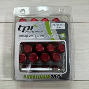 TPI レーシングナット 超々ジュラルミン ホイールナット M12×1.25×35mm 19HEX 7075 RED レッド 赤 TaperProロックナット 1円スタート