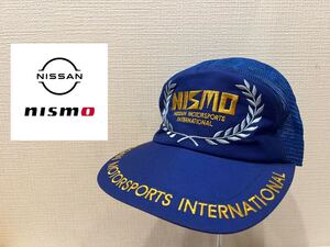 ★80s★90s★日本製★旧ロゴ★NISSAN★NISMO★日産★ニスモ★メッシュキャップ★帽子★刺繍ロゴ★ブルー★青×黄色★ヴィンテージ★