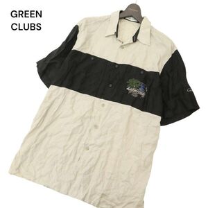 GREEN CLUBS グリーンクラブ 春夏 麻 リネン100％★ ロゴ刺繍 切替 半袖 シャツ Sz.4　メンズ 日本製 ゴルフ　C4T04309_5#A