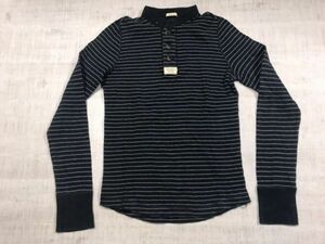 アバクロンビー＆フィッチ Abercrombie&Fitch アメカジ ヘンリーネック ボーダー ロンT カットソー 長袖Tシャツ メンズ S 紺