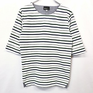 【新品/訳アリ】THE SHOP TK MIXPICE ザ・ショップ ティーケー M レディース Tシャツ カットソー ボーダー 5分袖 白系×青×緑×杢グレー