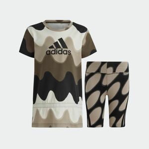 新品 110 adidas×marimekkoコラボ スタイリッシュでキュート!総柄プリント(ロッキ)上下 セットアップ Tシャツ アディダス マリメッコ 即決