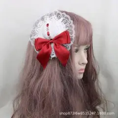 ゴスロリ　ヘアピン　レース　リボン　コスプレ　赤　メイド　プリンセス