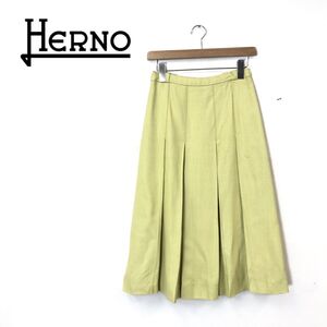 1O1423-O-N◆イタリア製◆ HERNO ヘルノ プリーツスカート フレア ミディ丈 ◆size42 イエロー グリーン