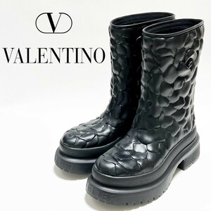 《VALENTINO ヴァレンティノ》箱付新品 定価108,900円 イタリア製 アトリエローズ ラバーブーツ アンクルブーツ 40(25.5〜26cm)S0567