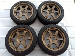 ジャンク！１円スタート RAYS レイズ TE37 6J-14 100 4H ＋38 BR ヨコハマアイスガードig50プラス 165/55R14 4本 中古品です！