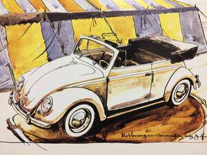 【正規品 絶版】Bowイラスト ポストカード フォルクスワーゲン ビートル カブリオレ カーマガジン VW Beetle Cabriolet 絵葉書 旧車 絵