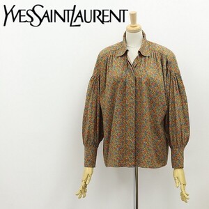 ヴィンテージ◆Yves Saint Laurent イヴサンローラン 花柄 コットン ギャザー シャツ ブラウス S