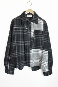 新品22AW SAINT MARIAセントマリア Asymmetry Plaid チェック 長袖ウール シャツ アシンメトリー STM22AW-WQ0005 灰807N