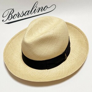 《Borsalino ボルサリーノ》新品 イタリア製 春夏モデル キート パナマハット 麦わら帽子 ワイドブリム 57(M)S0349