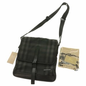 BURBERRY バーバリー ショルダー 斜め掛 ポシェット ロンドンチェック レザー ナイロン ブラック タグ/袋付 ブランド バッグ 中古