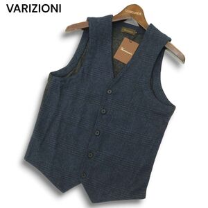 【新品 未使用】 VARIZIONI ヴァリジオーニ 秋冬 グレンチェック柄★ ウール混 ニット ベスト ジレ Sz.S　メンズ ネイビー　A4T11738_B#N