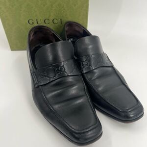 1円 1スタ GUCCI グッチ GG レザー ローファー ブラック 革靴 ビジネスシューズ 靴 ブラック メンズ 紳士 シューズ 401/2 27cm位