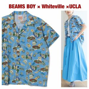 ★送料360円★美品 東洋 Whiteville × BEAMS BOY × UCLA ホワイツビル ビームスボーイ レディース アロハシャツ 水色 半袖シャツ R-5852