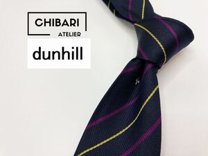 【新古品】dunhill　ダンヒル　ロゴ＆レジメンタル柄 ネクタイ 3本以上 送料無料 メンズ ネイビー　1203105