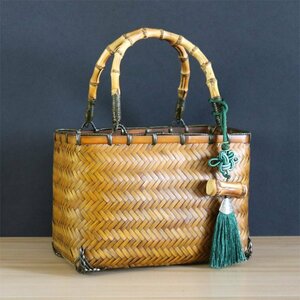 天然素材 竹編みのバッグ かごバック 細工籠 網代バッグ トートバッグ 籠 バッグ 内布付き ハンドメイド 竹編持手