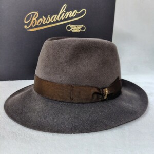 未使用に近い 箱付き【大きいサイズ 59】 Borsalino ボルサリーノ フェルトハット中折れ帽子 ラビット イタリア製 メンズ 秋冬 説明 要確認