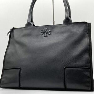 1円【美品】トリーバーチTORY BURCH メンズ ビジネス トートバッグ ハンドバッグ A4 肩掛け ロゴ型押し レザー エラ ブラック 黒 大容量