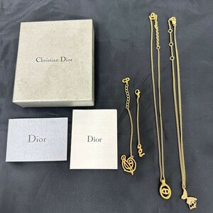 M852△◎Christian Dior クリスチャンディオール ネックレス ブレスレット 3点セット 蝶 ロゴ ゴールドカラー アクセサリー まとめ ⑩