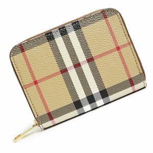 （新品・未使用品）バーバリー BURBERRY スモール チェック コインケース 小銭入れ コーティングキャンバス カーフレザー ベージュ 8070600