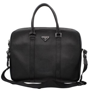 ★D2812 美品 プラダ レザー 2WAY ビジネスバッグ 2VE368 VITELLO CITY NERO ブリーフケース ブラック PRADA メンズ★