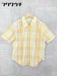 ◇ Munsingwear マンシングウェア チェック 半袖 シャツ サイズL イエロー系 レディース