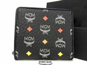 ■新品■未使用■ MCM エムシーエム モノグラム ヴィセトス柄 レザー 二つ折り 財布 ウォレット メンズ レディース ブラック系 AM2953