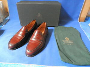 極美品◆クロケット&ジョーンズ(CROCKETT&JONES) コインローファー 7E(25.0~25.5cm相当)◆赤茶(バーガンディ) レザーソール 使用1回