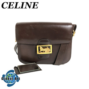 ●5D466/CELINE セリーヌ/ショルダーバッグ/ワンショルダー/肩掛け/馬車金具/ゴールド金具/レザー/ブラウン/茶/オールド/ヴィンテージ