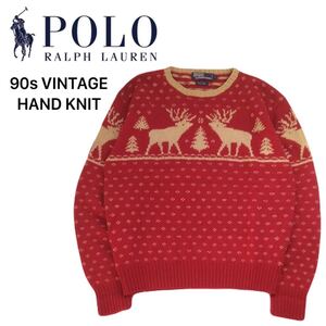 極美 名作 90s 当時物 Polo Ralph Lauren 蓄熱保温 ノルディック ハンドニット ウール ニット セーター メンズL ラルフローレン RRL 250172