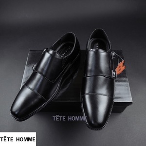 新品★TETE HOMME/テットオム/カウレザーダブルモンクストラップドレスシューズ5302/911黒/25ｃｍ